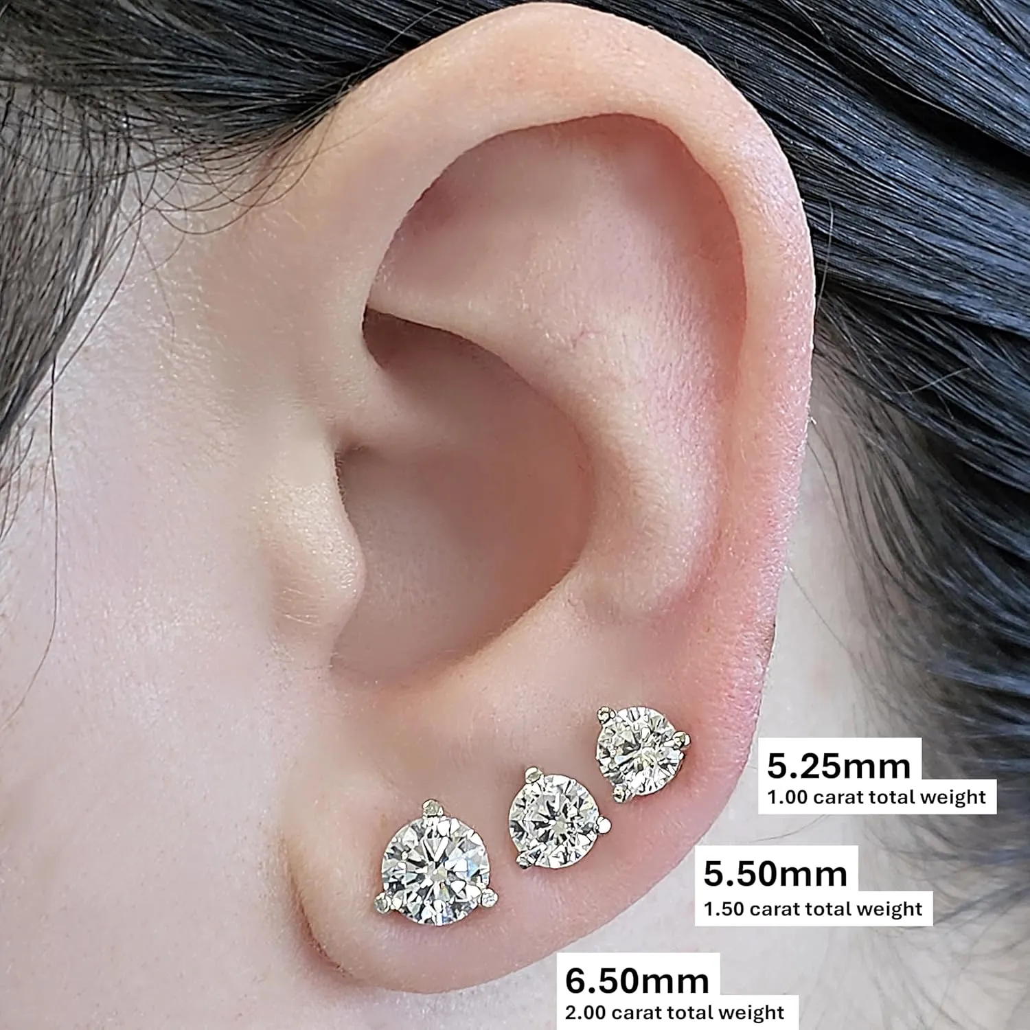 14K Gold Post & Sterling Silver Pure Brilliance Zirconia 3 Prong Martini Style Stud Earrings 1.0ct to 4ct