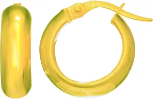 14K Gold Round Polished Hoop Earrings, 15mm