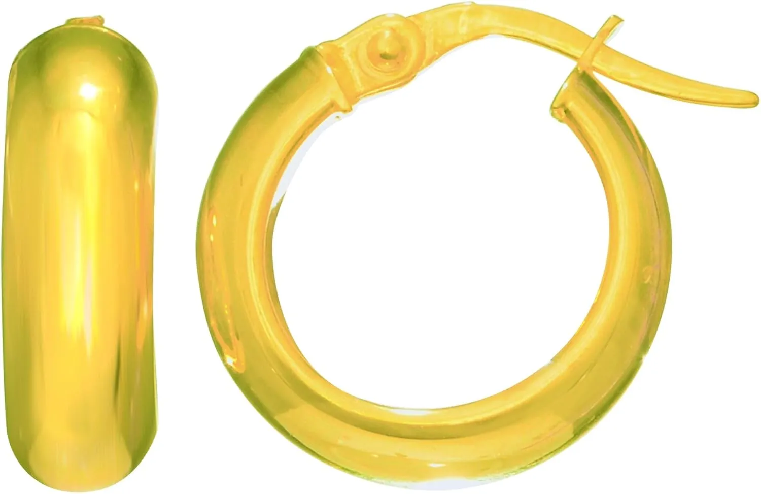 14K Gold Round Polished Hoop Earrings, 15mm