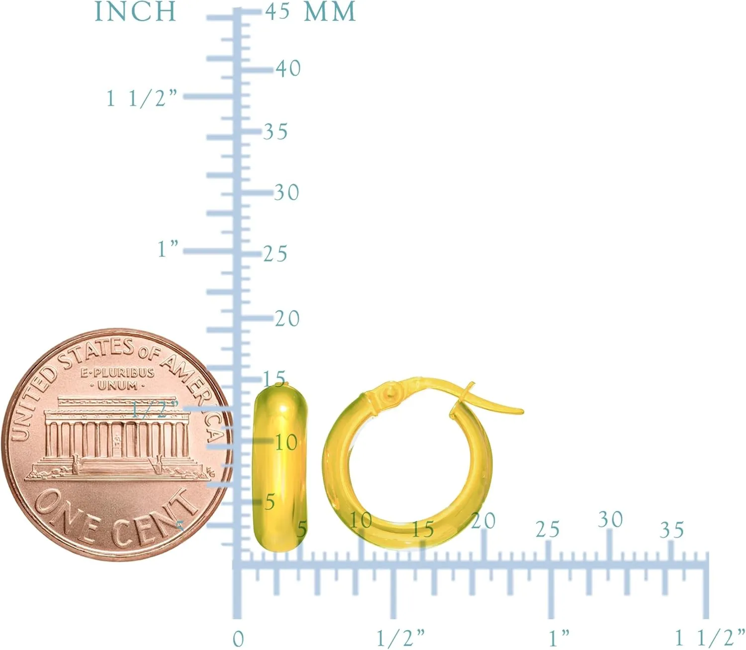 14K Gold Round Polished Hoop Earrings, 15mm