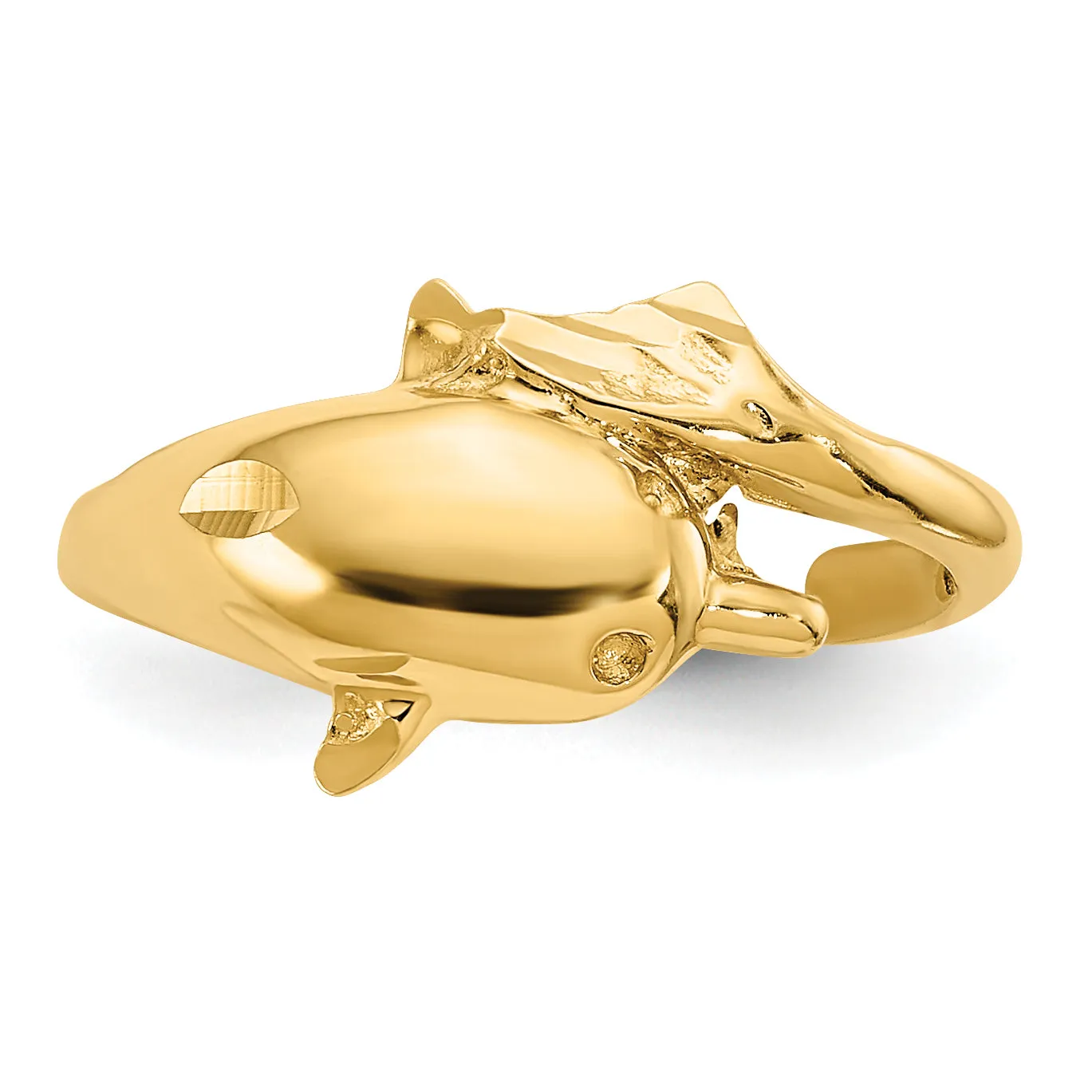 14K Polished and Diamond-cut Dolphin Toe Ring
