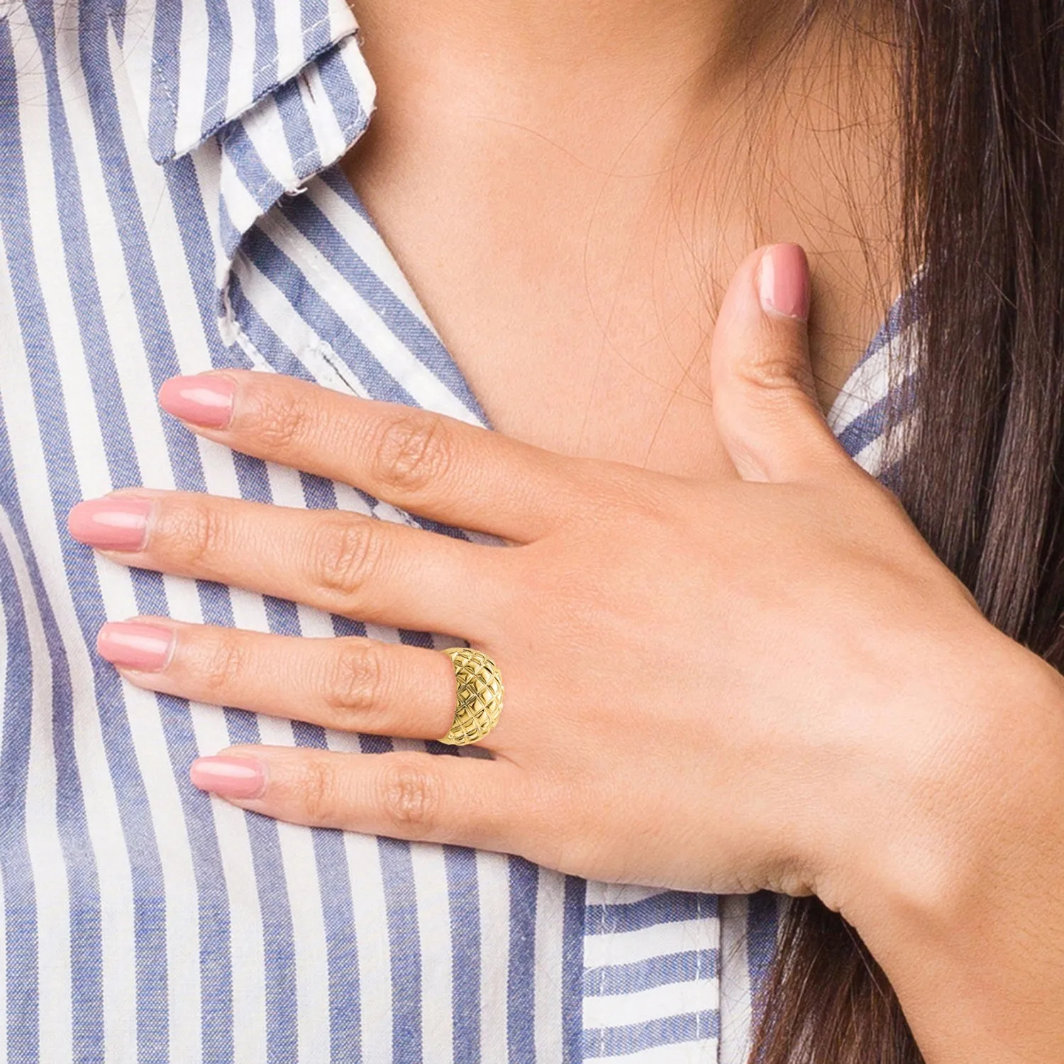 14k Polished Basket Weave Pattern Ring