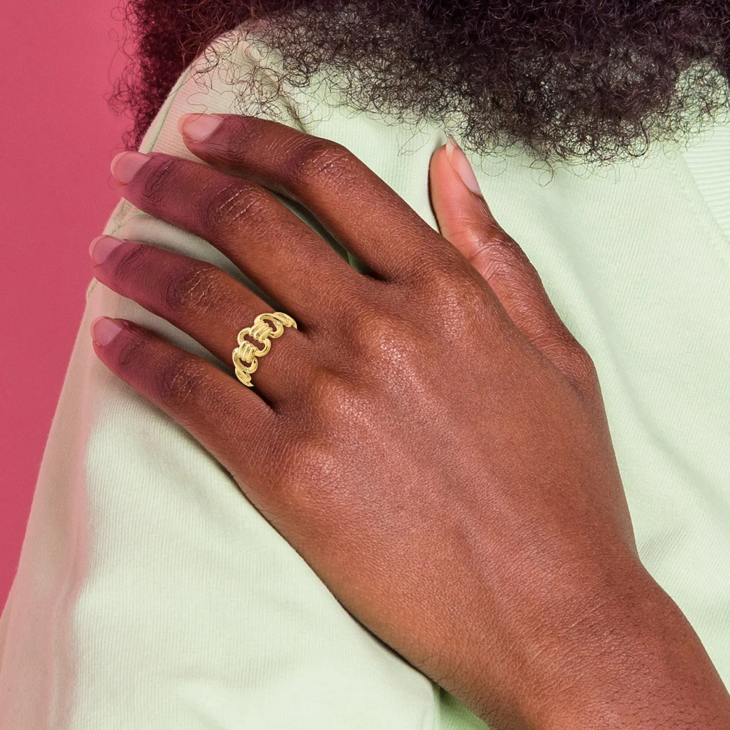 14K Polished Freeform Links Ring