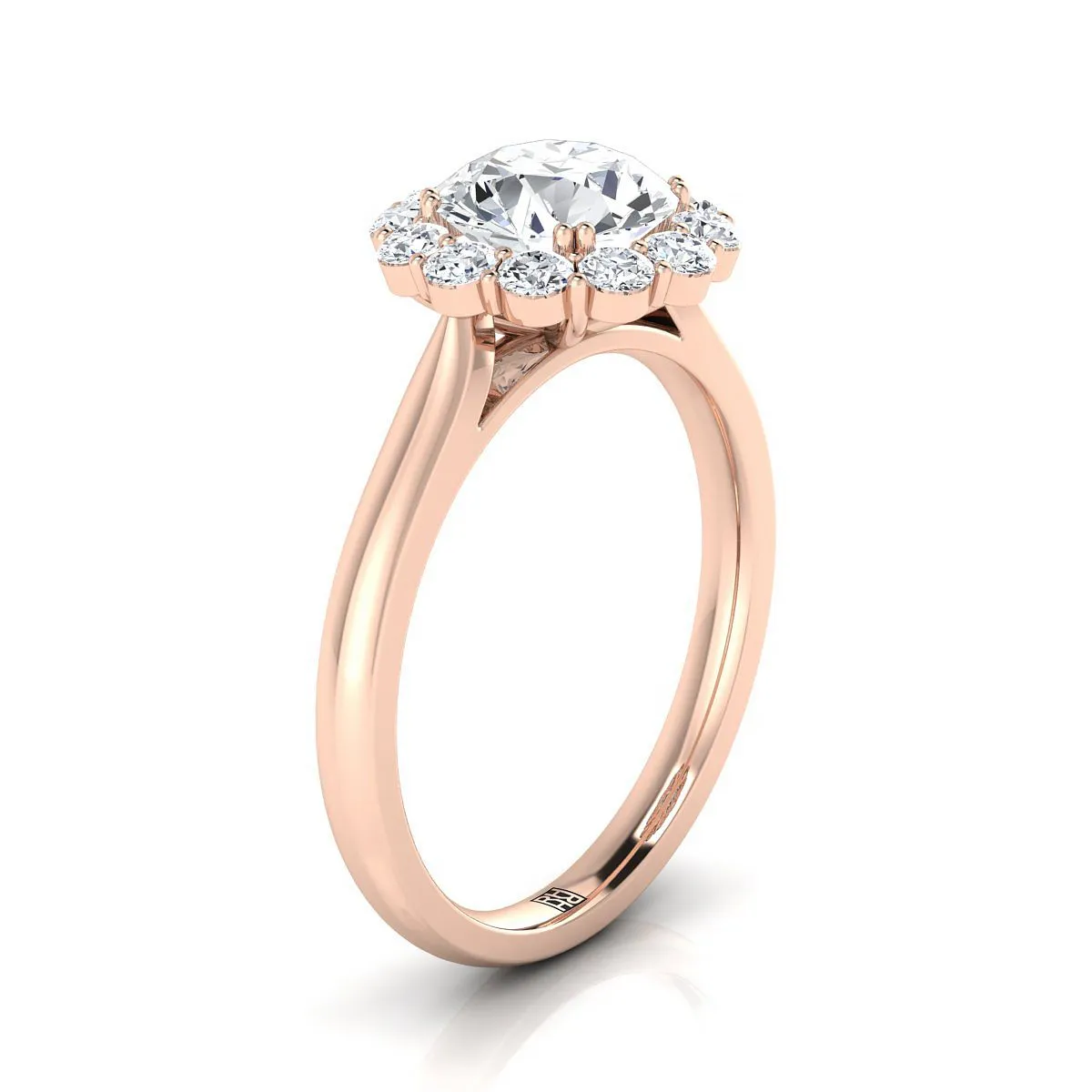14K Rose Gold Round Brilliant Diamond Floral Halo Engagement Ring -1/3ctw