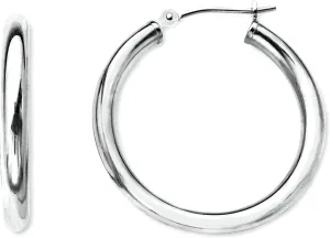14K White Gold 2MM Shiny Round Tube Hoop Earrings, 20mm