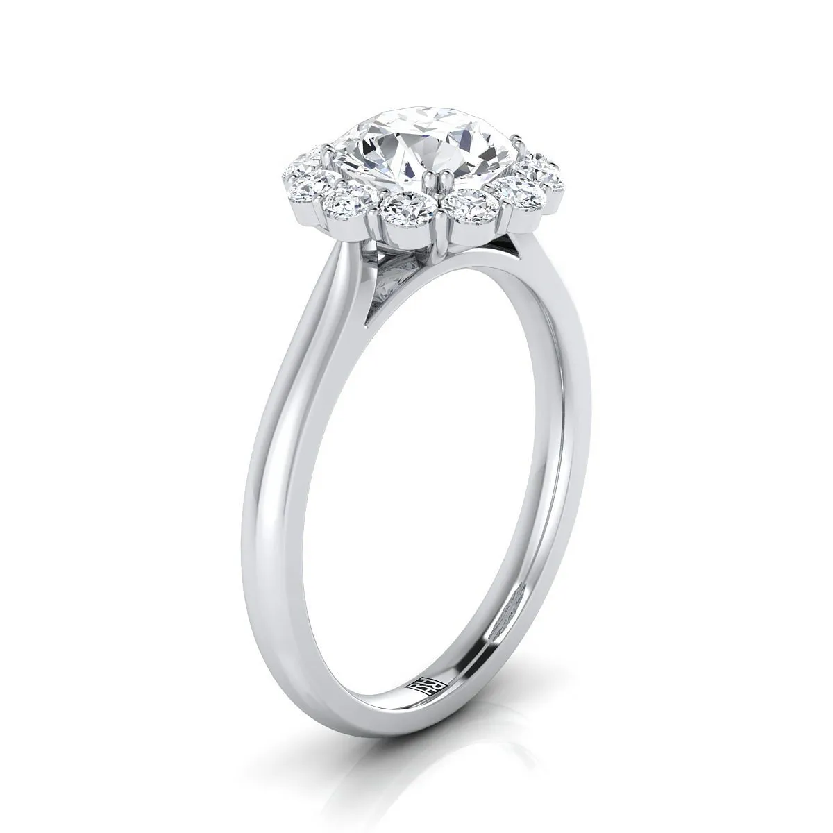14K White Gold Round Brilliant Diamond Floral Halo Engagement Ring -1/3ctw