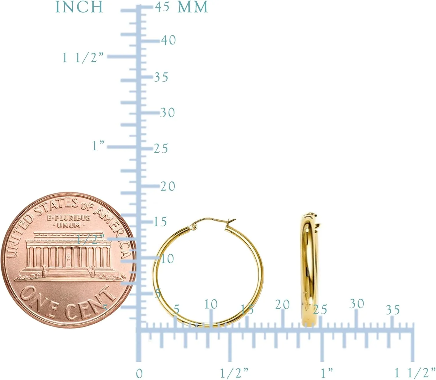 14K Yellow Gold 2MM Shiny Round Tube Hoop Earrings