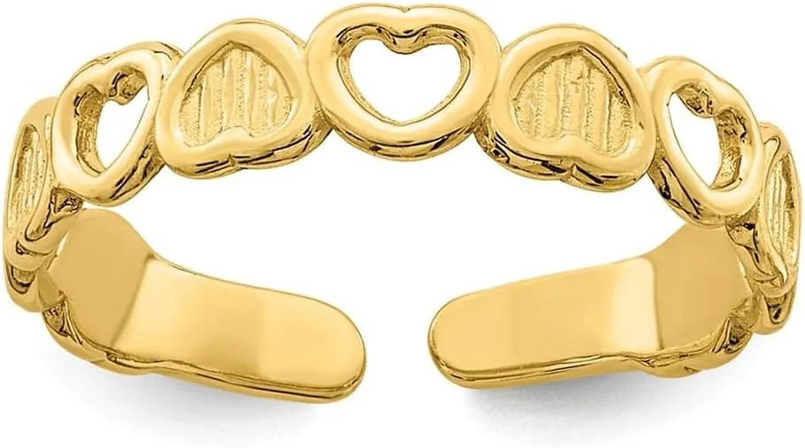 14k Yellow Gold Adjustable Heart Toe Ring