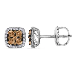 14kt White Gold Womens Round Brown Diamond Square Earrings | The Elegance of Brown Diamonds