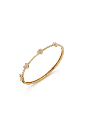 14KY 3 Pave Heart Bangle