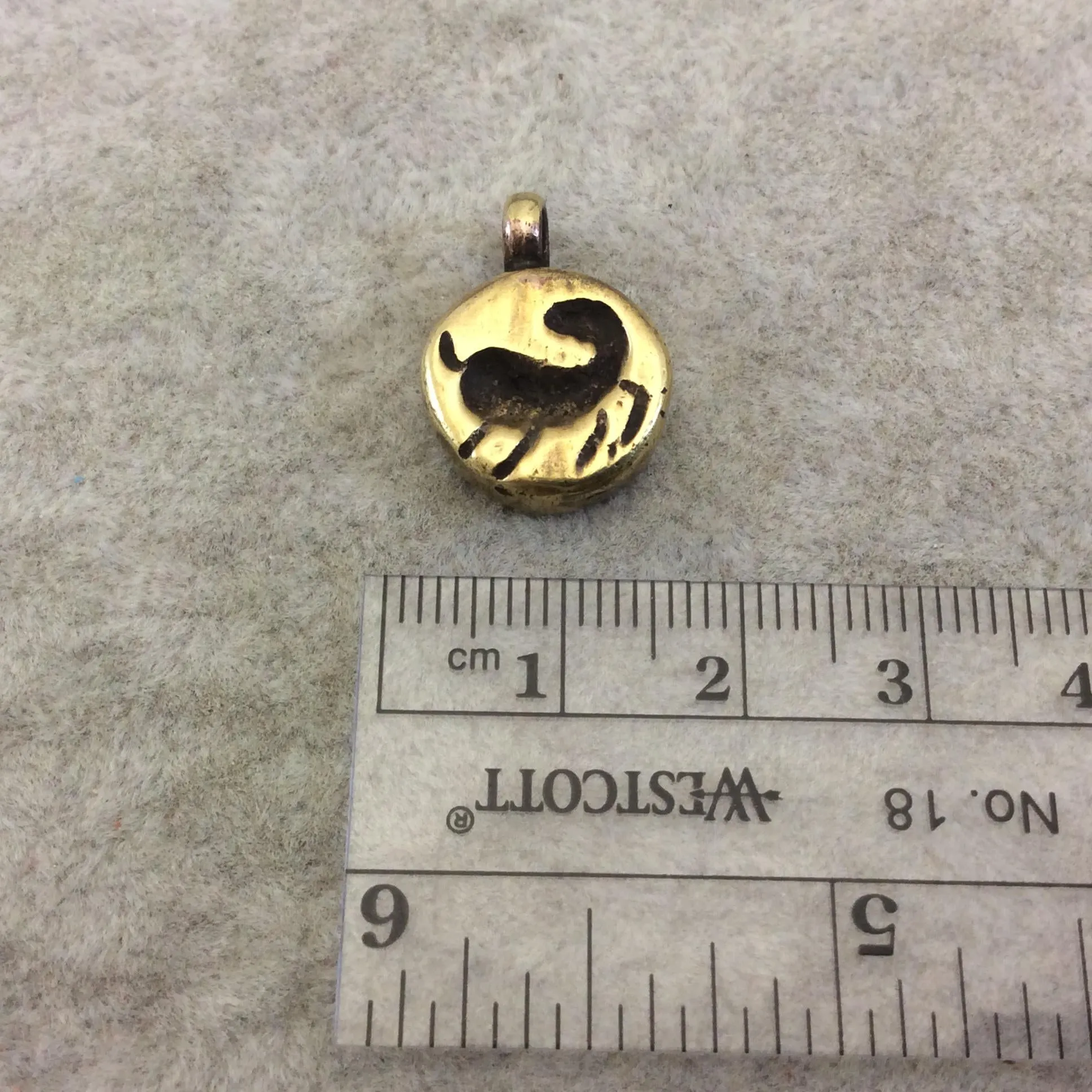 14mm x 14mm Oxidized Gold Plated Rustic Cast Mythical Creature Icon Copper Round Shaped Pendant w/ Attached Ring  - Sold Individually (K-30)