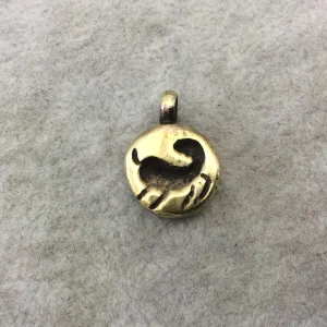 14mm x 14mm Oxidized Gold Plated Rustic Cast Mythical Creature Icon Copper Round Shaped Pendant w/ Attached Ring  - Sold Individually (K-30)