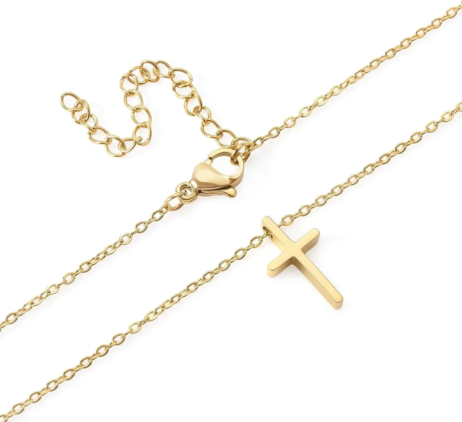 18k Gold Initial and Cross Layered Necklaces for Women Dainty Christian Jewelry Personalized Name Necklace Christian Gift for Her Friendship Elegant Gold Necklace for Women