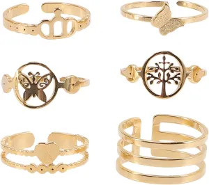 18k Gold Look Adjustable Titanium Steel Ring Fashion Women's Decorative Open Ring for Party for Couples
