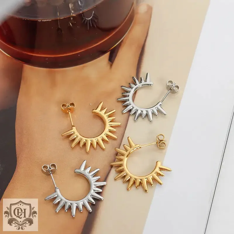 18K Gold Sun-Shaped Hollow Earrings