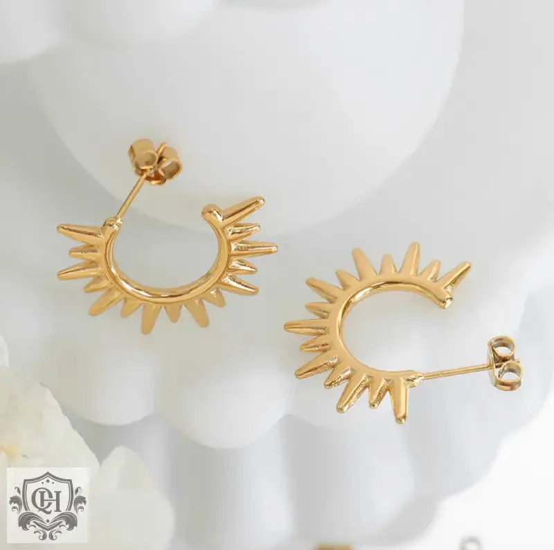 18K Gold Sun-Shaped Hollow Earrings