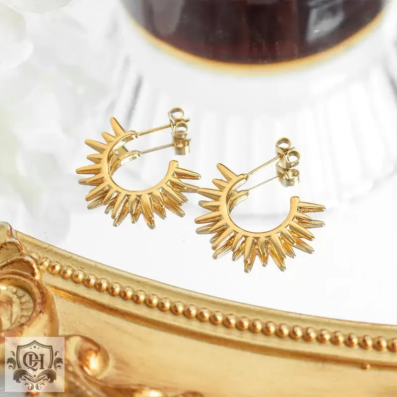 18K Gold Sun-Shaped Hollow Earrings