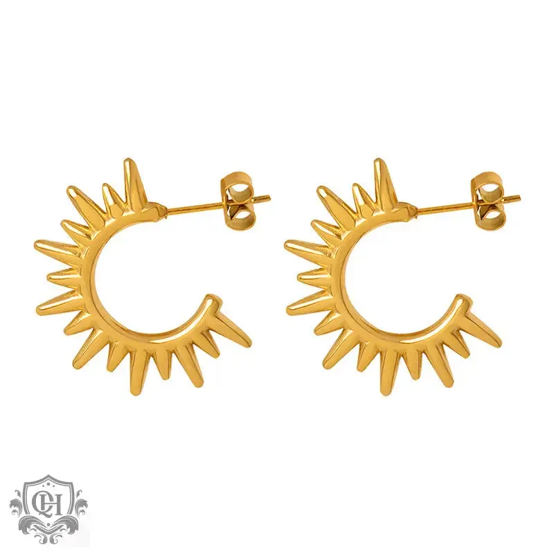 18K Gold Sun-Shaped Hollow Earrings
