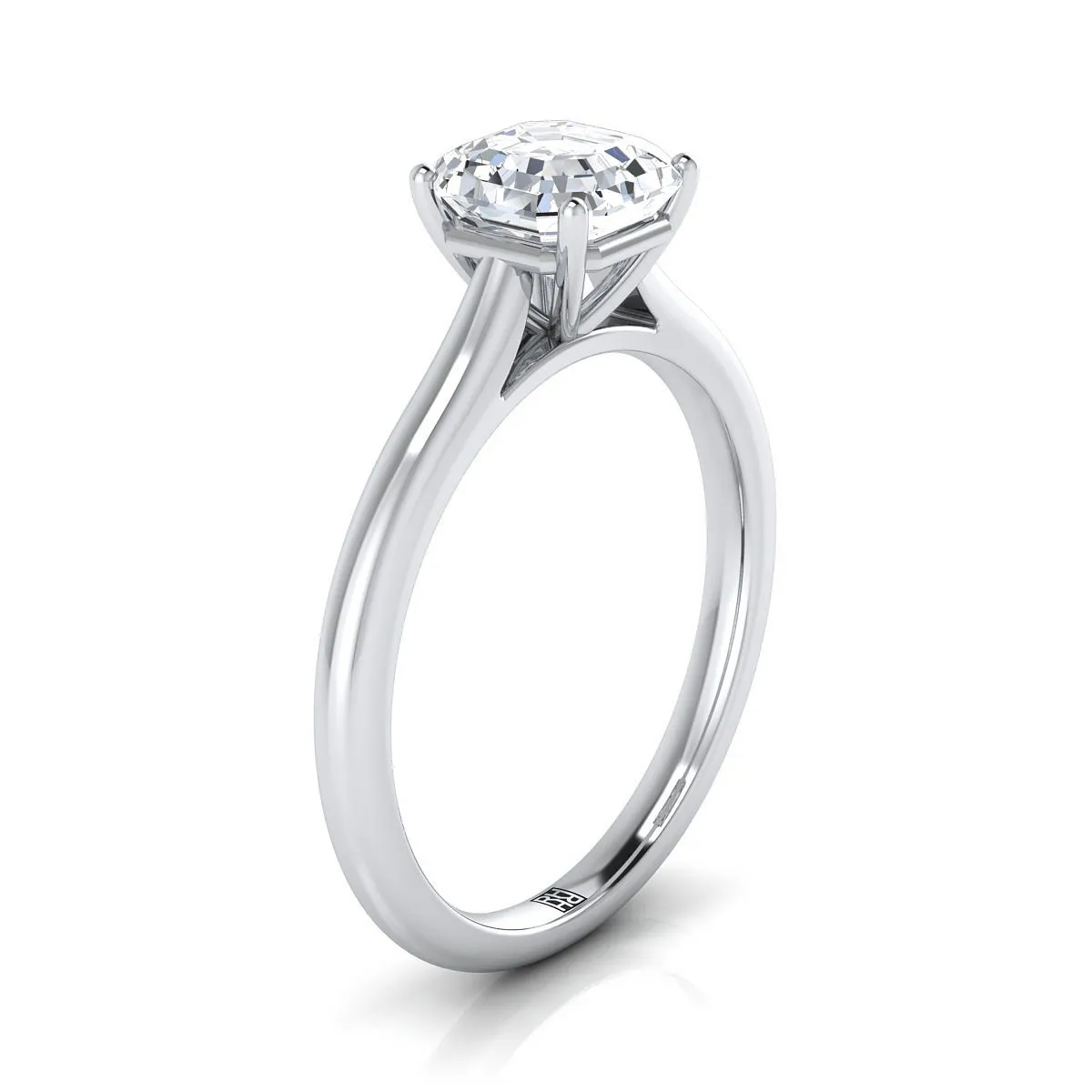 18K White Gold Asscher Cut  Pinched Comfort Fit Claw Prong Solitaire Engagement Ring