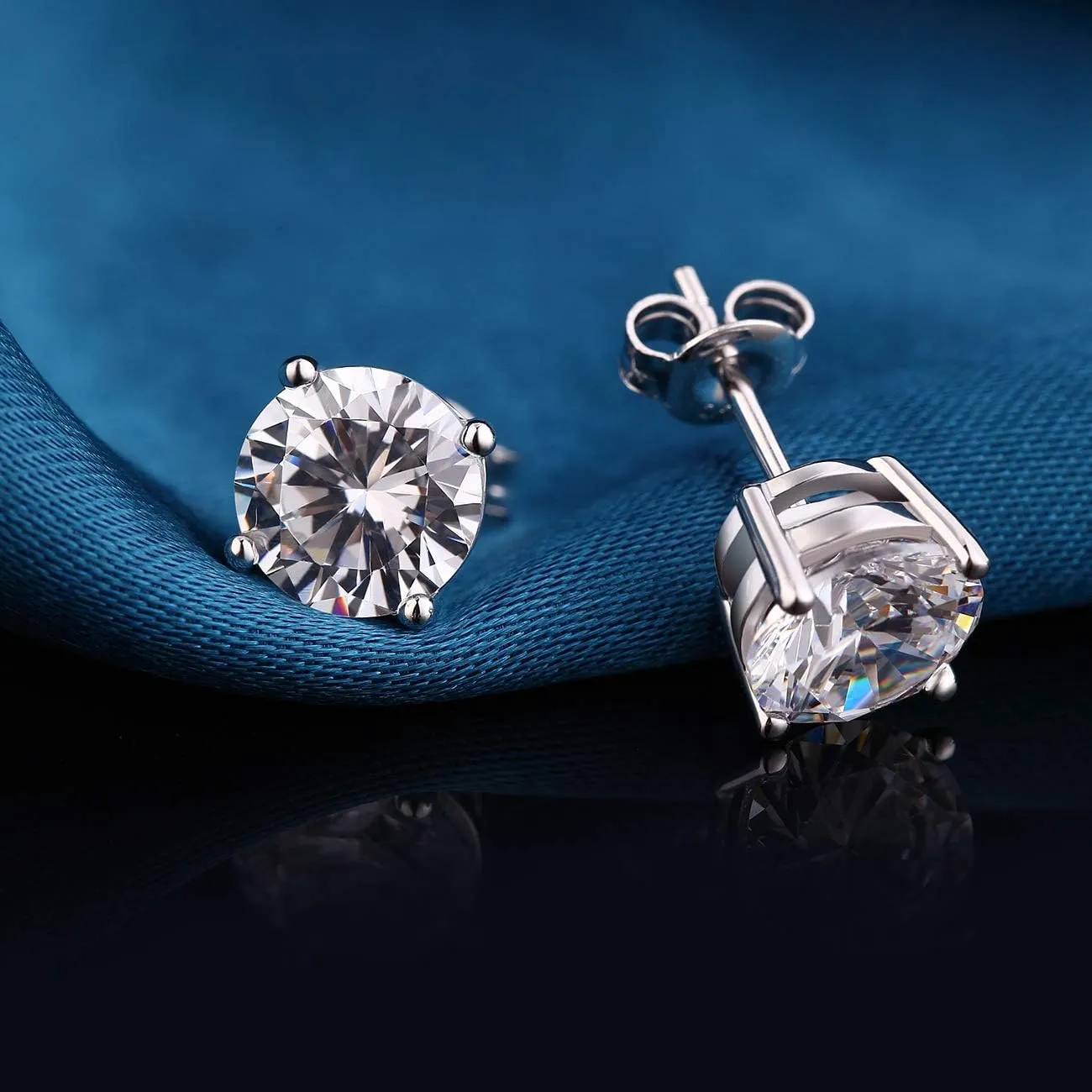 18K White Gold Plated Sparkling Simulated Diamond Studs Earrings s925 Sterling Silver Hypoallergenic Earring for Women Men 4mm-8mm