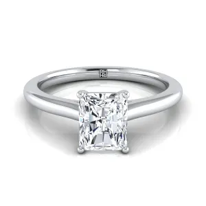 18K White Gold Radiant Cut Center  Pinched Comfort Fit Claw Prong Solitaire Engagement Ring