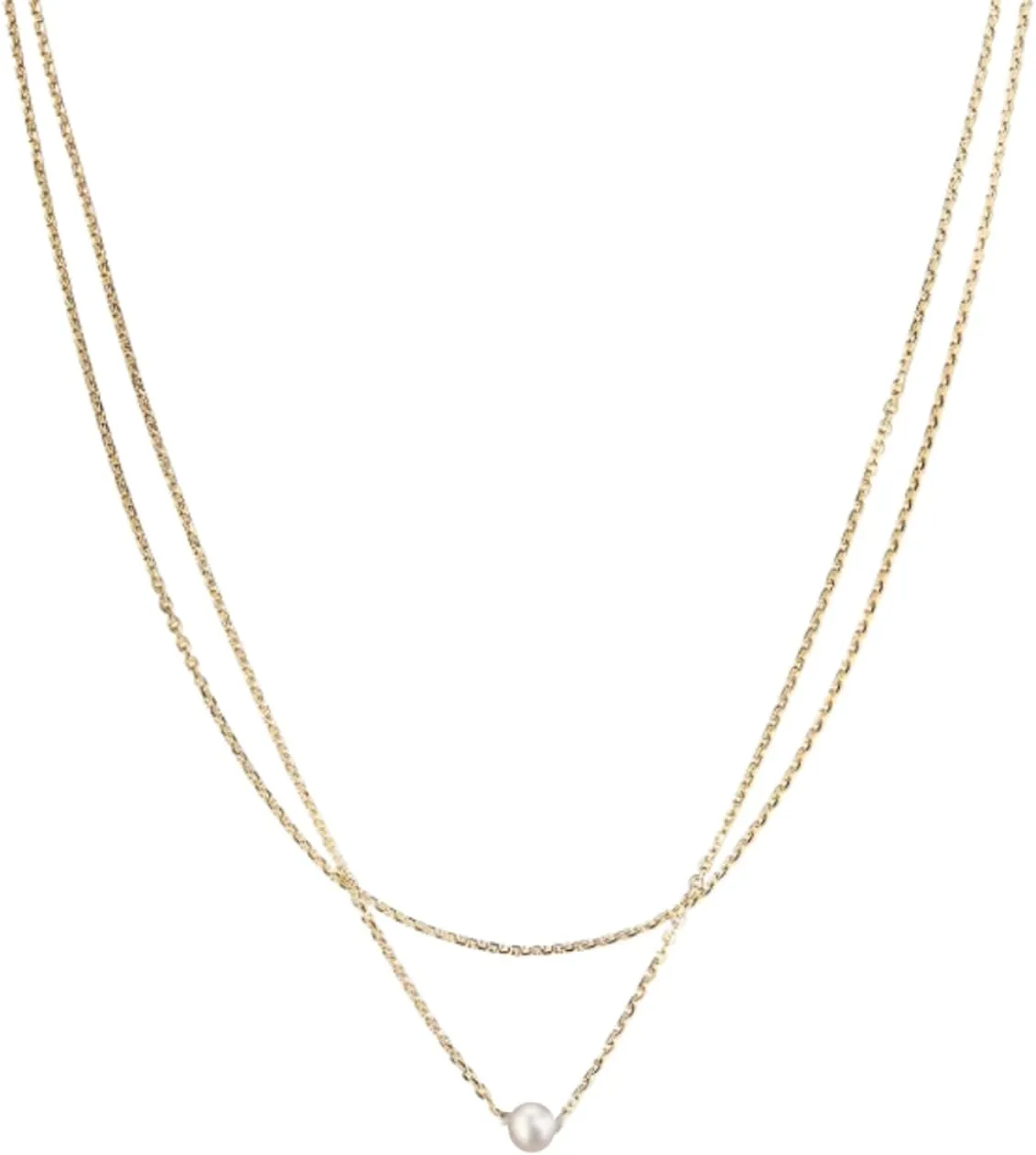 18k Yellow Gold Layered Imitated Pearl Drop Necklace for Women, 925 Sterling Silver Elegant Tiny Pearl Necklace - Dainty Floating Pearl Necklace, Pearl Station Necklace, Single Pearl Necklace