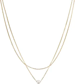 18k Yellow Gold Layered Imitated Pearl Drop Necklace for Women, 925 Sterling Silver Elegant Tiny Pearl Necklace - Dainty Floating Pearl Necklace, Pearl Station Necklace, Single Pearl Necklace
