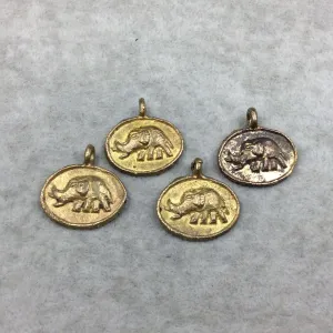 19mm x 23mm Hand Made Oxidized Copper/Brass Plated Very Rustic Oval Shape Elephant Pendant From Ghana W Attached Ring And Flat Back  -