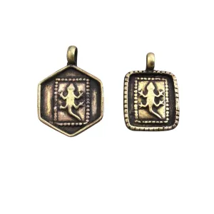 1" Oxidized Gold Plated Rustic Cast Lizard Icon Copper Rectangle or Hexagon Pendant with Attached Ring  - Two Sizes/Shapes Available!