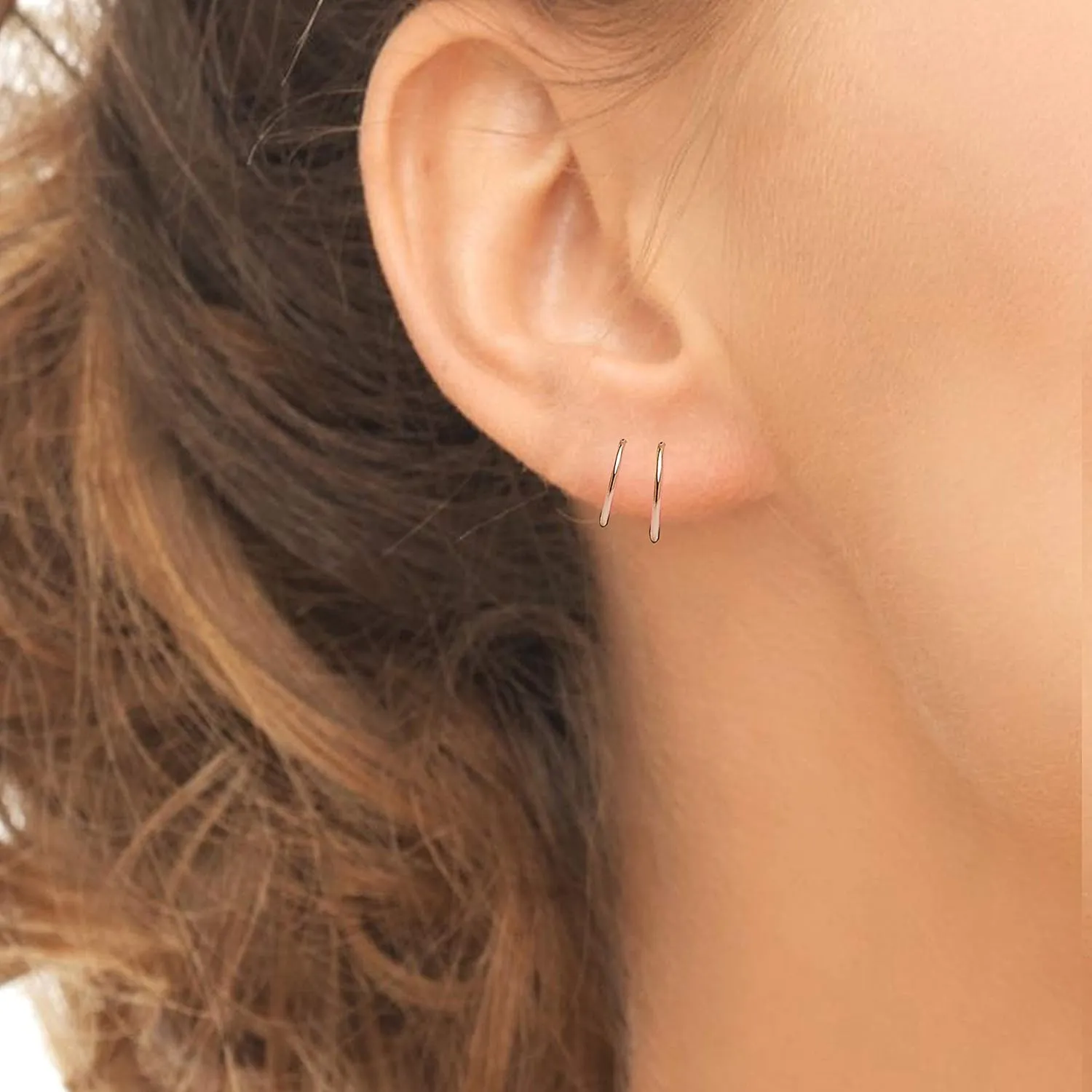 2 Pair Set Rose Gold Flash Sterling Silver 10mm & 12mm Tiny Small Lightweight Thin Round Continuous Endless Unisex Hoop Earrings