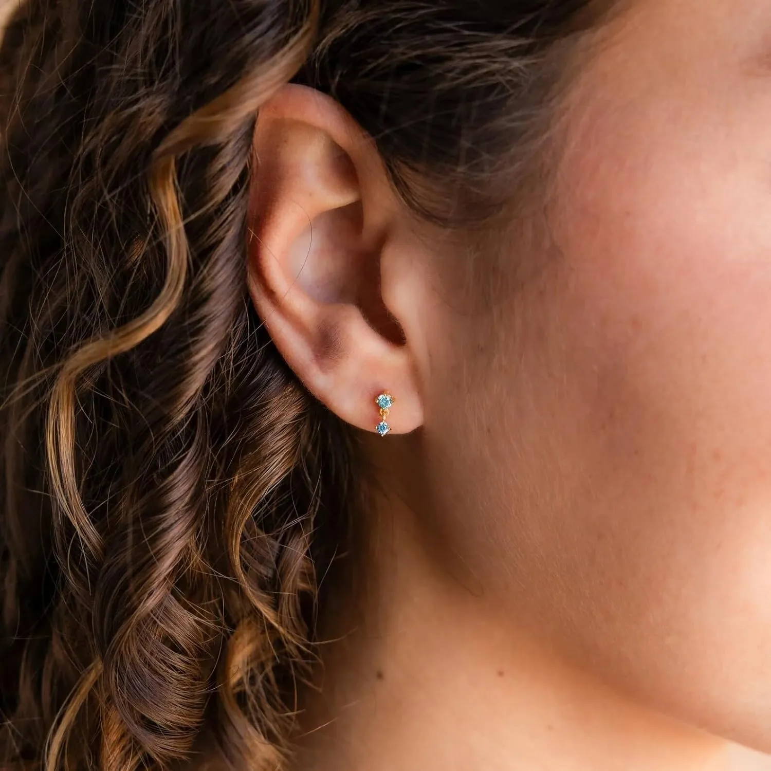 2 Pairs 20G/18G/16G Dainty Stud Earrings, Cubic Zirconia Screw Flat Back Drop Earrings & Tiny Birthstone Dangle Earrings