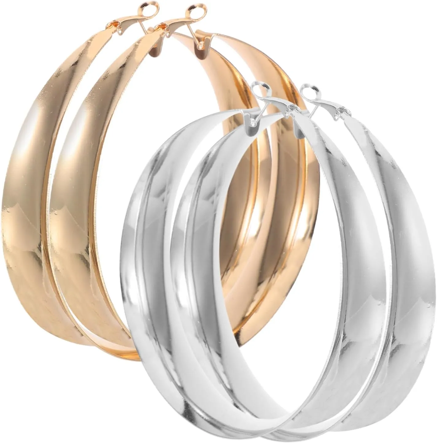 2 Pairs Large Hoop Earrings for Women Geometric Metal Circle Hoops Lightweight Design for Daily Wear Special Occasions Elegant Accessory for Parties Dates in Gold Silver