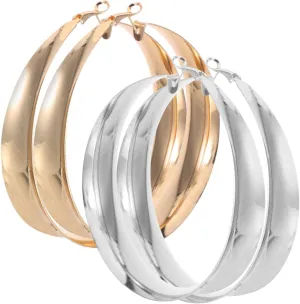 2 Pairs Large Hoop Earrings for Women Geometric Metal Circle Hoops Lightweight Design for Daily Wear Special Occasions Elegant Accessory for Parties Dates in Gold Silver