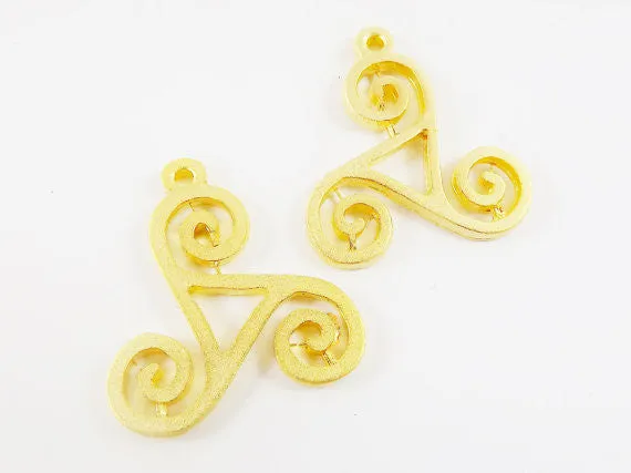 2 Swirl Scroll Motif Pendant Charms - 22k Matte Gold Plated