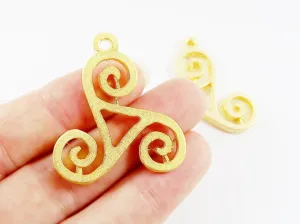 2 Swirl Scroll Motif Pendant Charms - 22k Matte Gold Plated