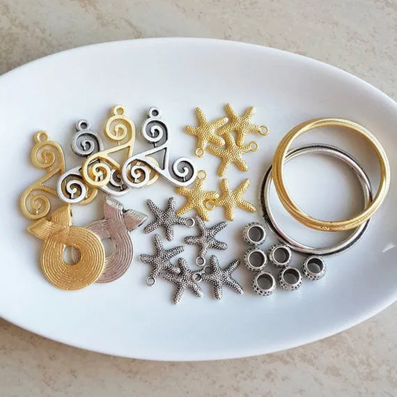2 Swirl Scroll Motif Pendant Charms - 22k Matte Gold Plated