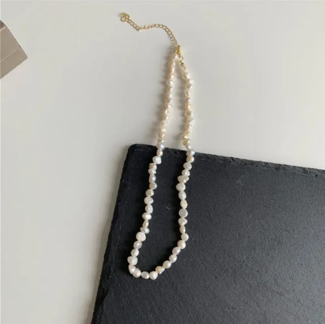 2021New Vintage Irregular Pearl Jewelry Gold Plated Chunky Link Chain Layered Necklaces for Women Ladies Pearl Necklace