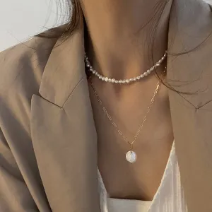 2021New Vintage Irregular Pearl Jewelry Gold Plated Chunky Link Chain Layered Necklaces for Women Ladies Pearl Necklace