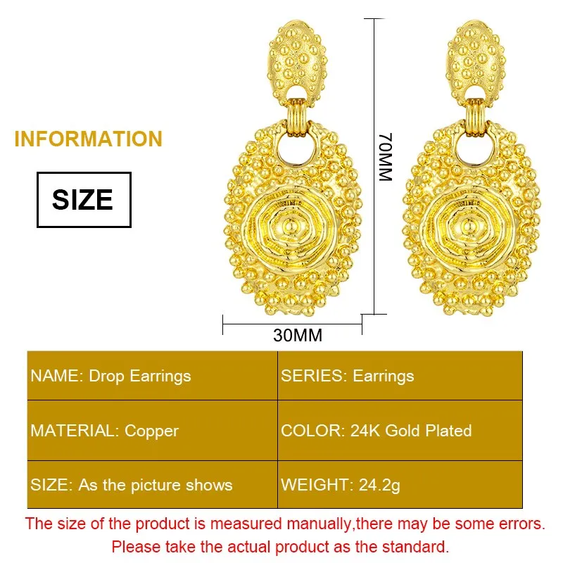 24K Gold Plated Exquisite African Metal Earrings