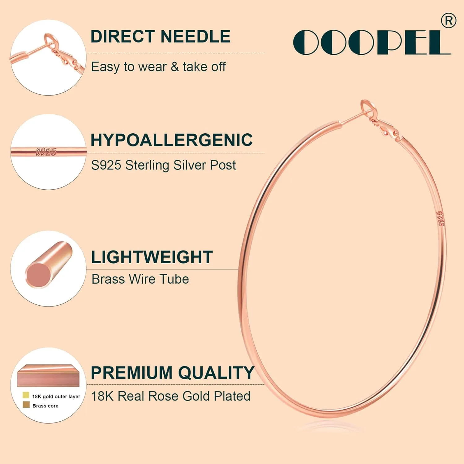 2mm Sterling Silver Big Hoop Earrings For Women - Large Hypoallergenic Circle Endless Thin Oversize Silver Hoops
