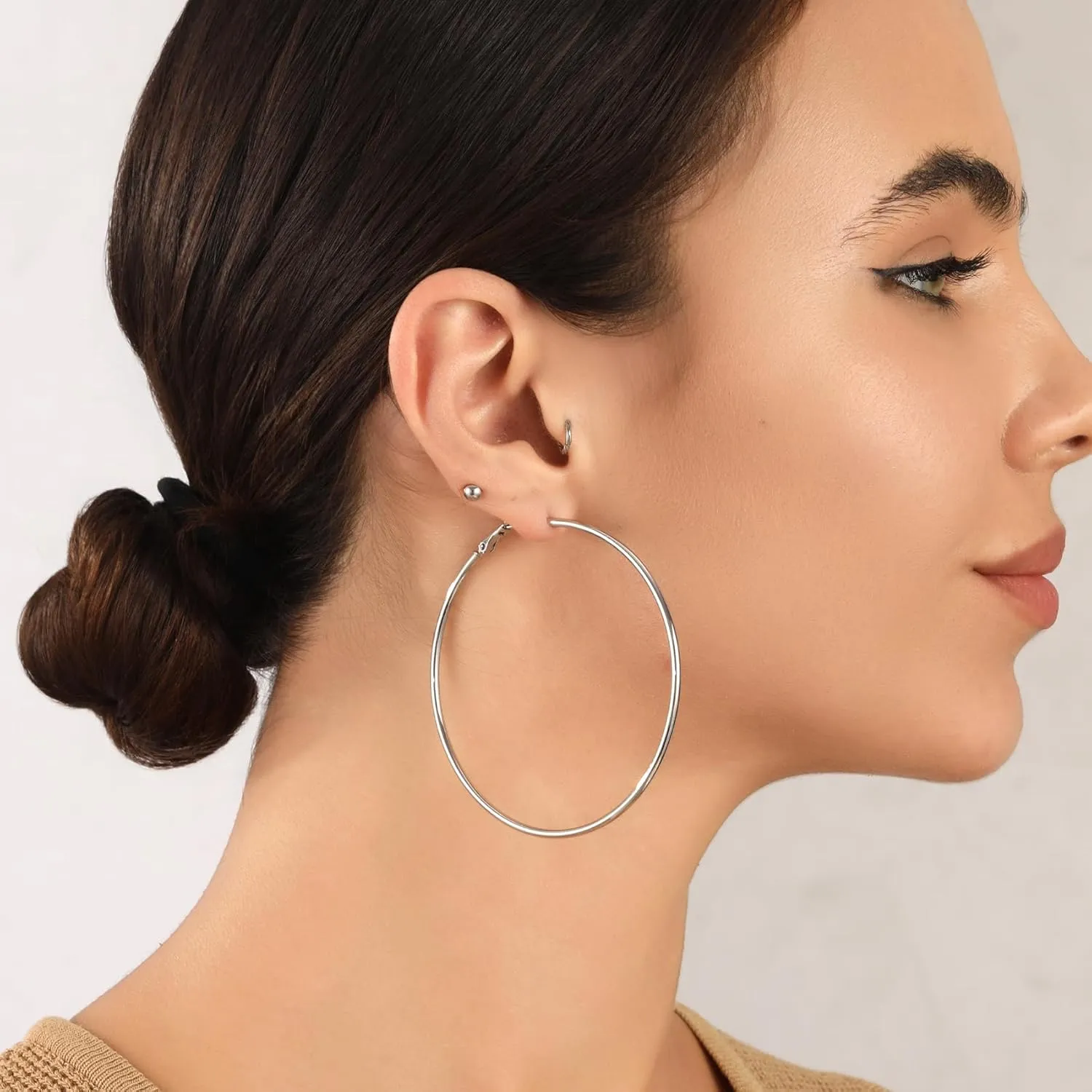 2mm Sterling Silver Big Hoop Earrings For Women - Large Hypoallergenic Circle Endless Thin Oversize Silver Hoops