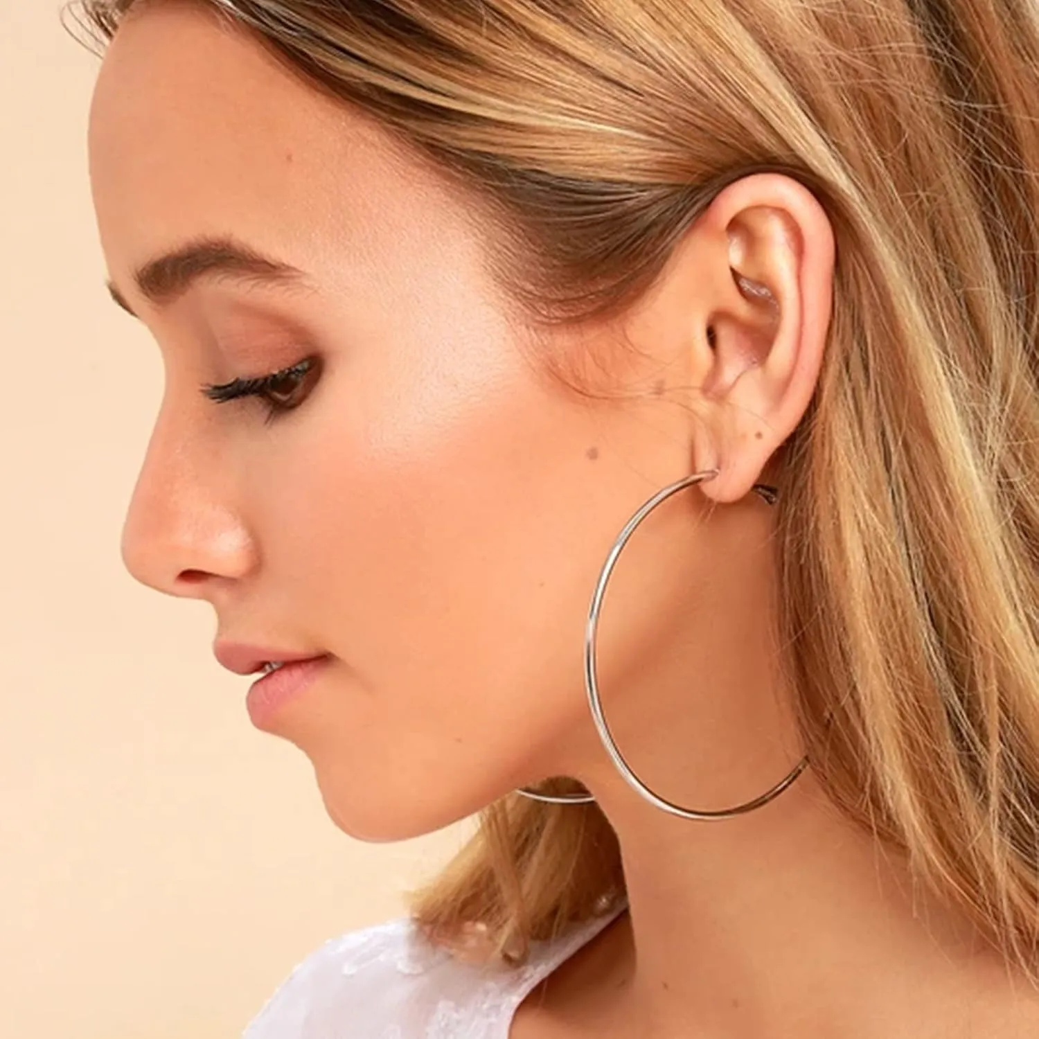 2mm Sterling Silver Big Hoop Earrings For Women - Large Hypoallergenic Circle Endless Thin Oversize Silver Hoops