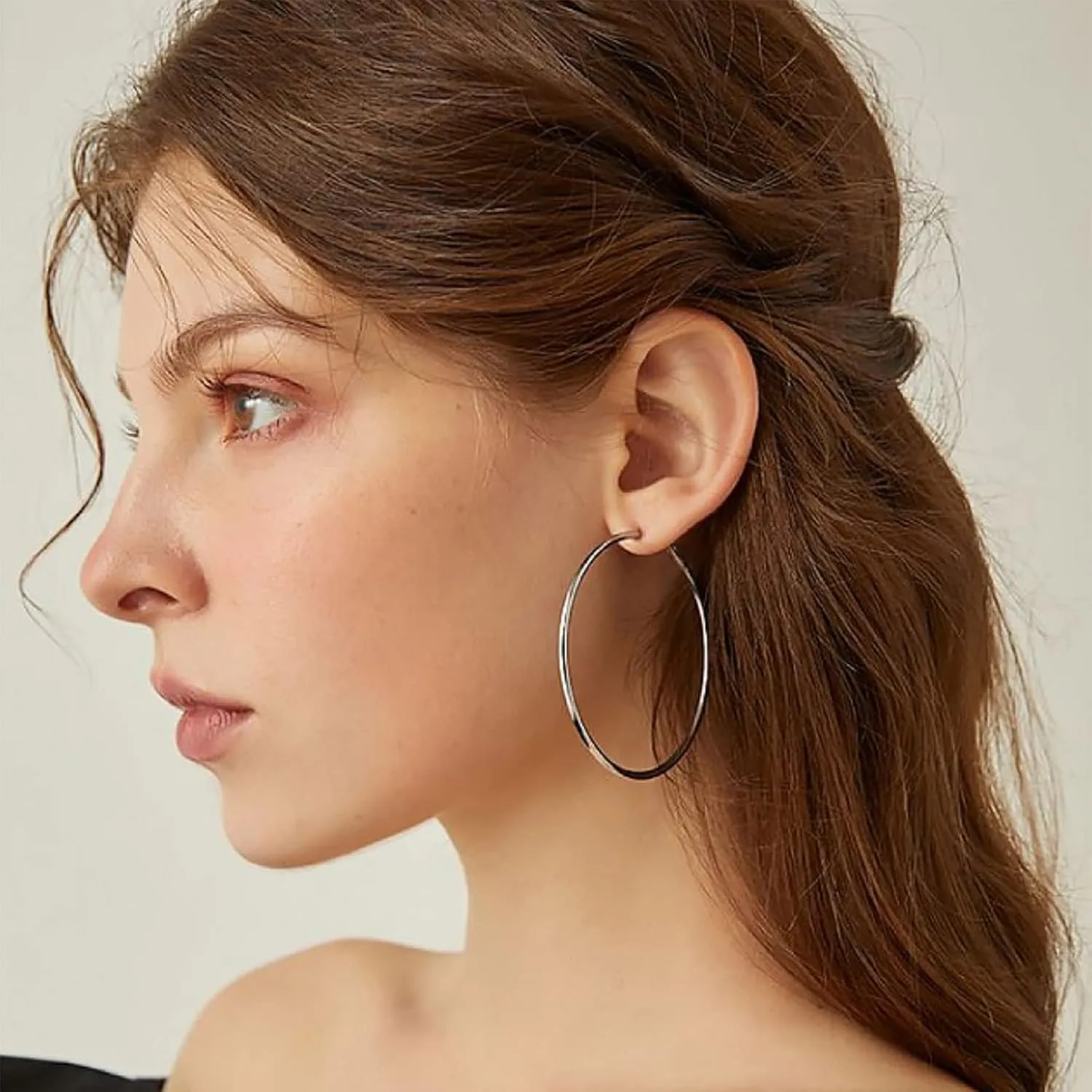 2mm Sterling Silver Big Hoop Earrings For Women - Large Hypoallergenic Circle Endless Thin Oversize Silver Hoops