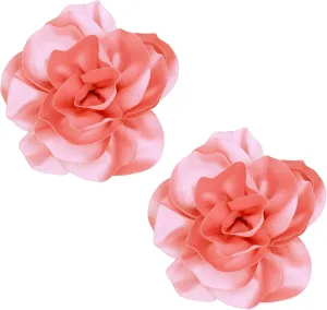 2Pcs 5in Dainty Satin Fabric Flower Brooch Extra Large Rose Camellia Flower Brooches Lapel Pins for Women Wedding Party Dance Banquet Clothes Jewelry Accessories