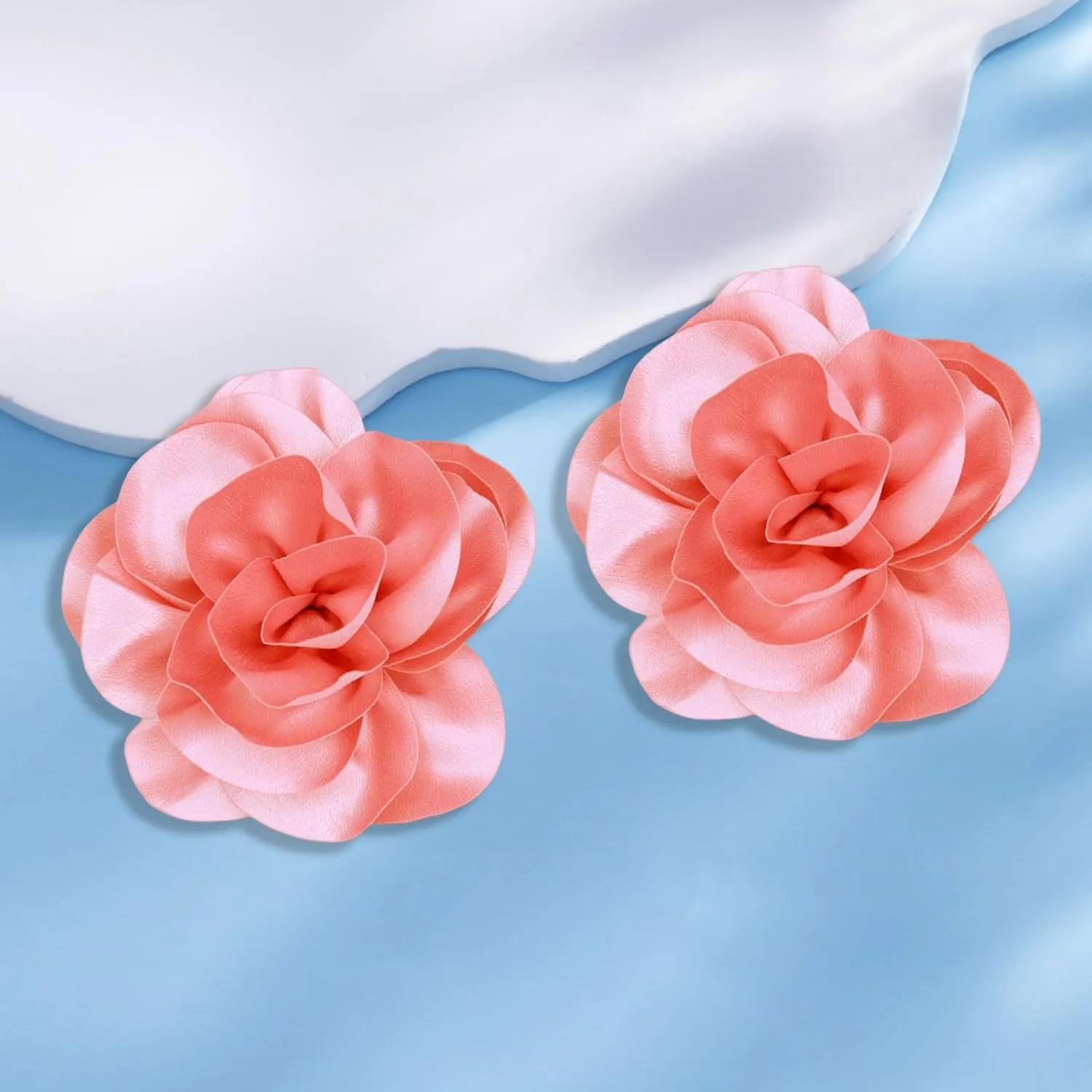 2Pcs 5in Dainty Satin Fabric Flower Brooch Extra Large Rose Camellia Flower Brooches Lapel Pins for Women Wedding Party Dance Banquet Clothes Jewelry Accessories