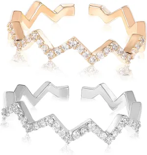 2Pcs Adjustable Wave Finger Rings for Women Knuckle Rings Stylish Wavy Design for Parties Daily Wear and Special Occasions present for Friends