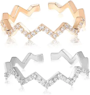 2Pcs Adjustable Wave Shaped Finger Rings for Women Non Tarnish Knuckle Jewelry Design for Parties and Daily Wear