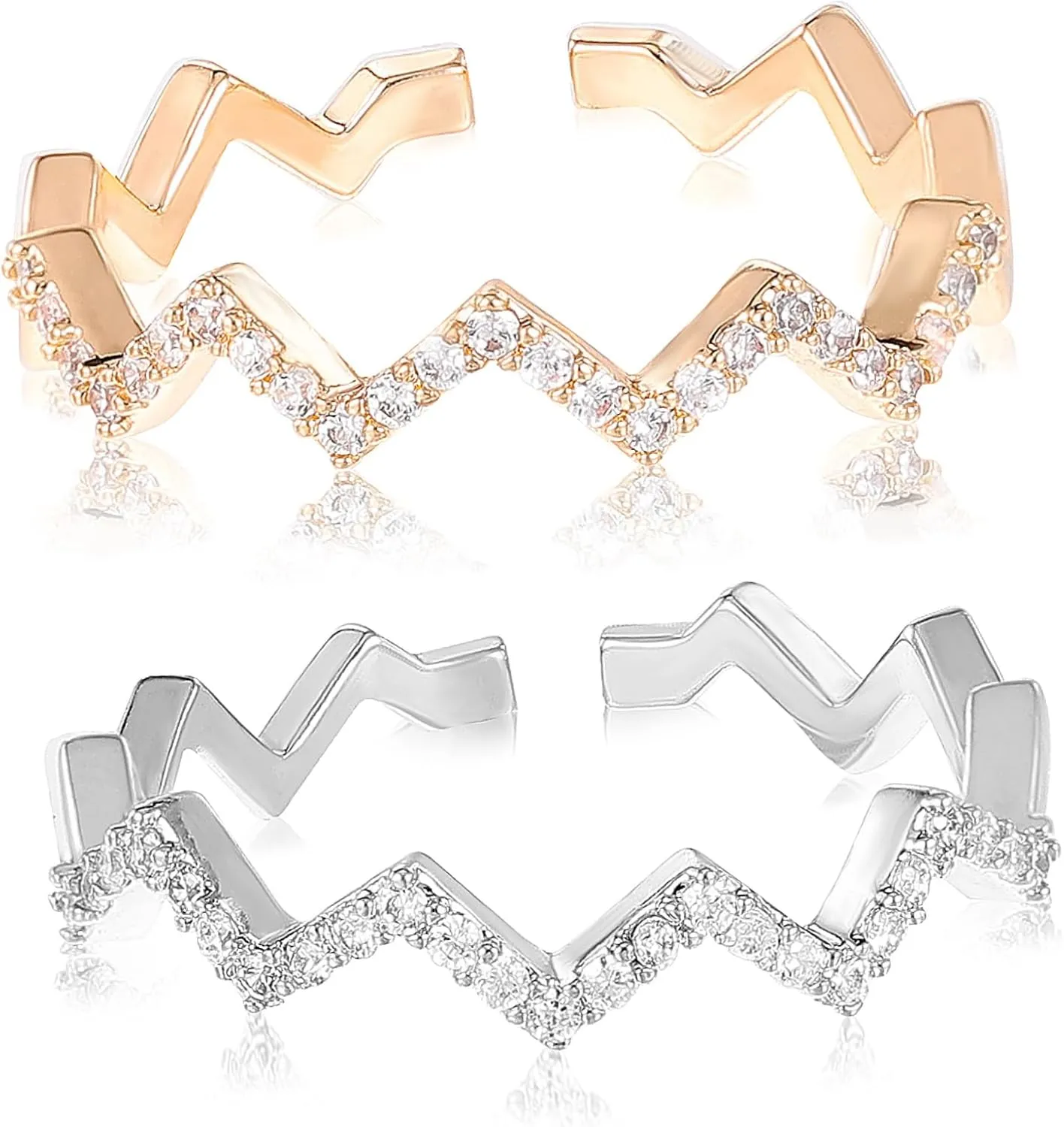 2Pcs Adjustable Wave Shaped Finger Rings for Women Non Tarnish Knuckle Jewelry Design for Parties and Daily Wear