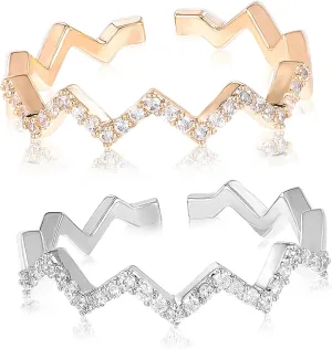 2Pcs Adjustable Wave Shaped Personality Rings for Women Open Wrap Knuckle Ring for Daily Wear and Special Occasions