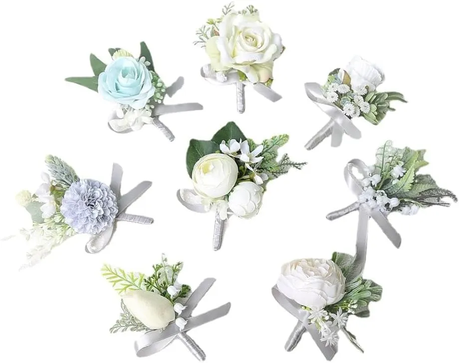 2pcs boutonniere pins for Men Groom and Best Man Boutonnieres with Pins Groom Boutonniere for Wedding Prom Ceremony Anniversary Dinner,Style H